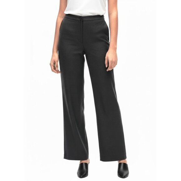 NWT Eileen Fisher Wide Leg Trouser in Black Tencel Linen Slub Blend Pants L - Picture 1 of 10